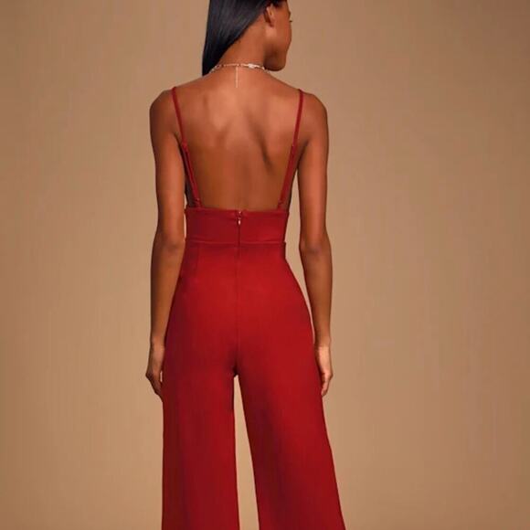 Lulus Classic Babe Wine Red Sleeveless Wide Leg Jumpsuit Size M - Picture 4 of 13